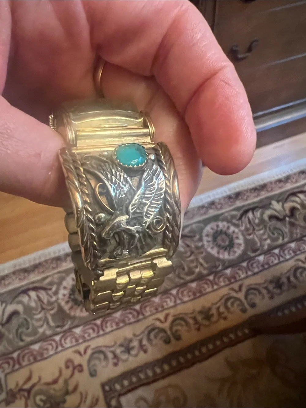 1949 Elgin DeLuxe Vintage Turquoise Inlay Wristwatch